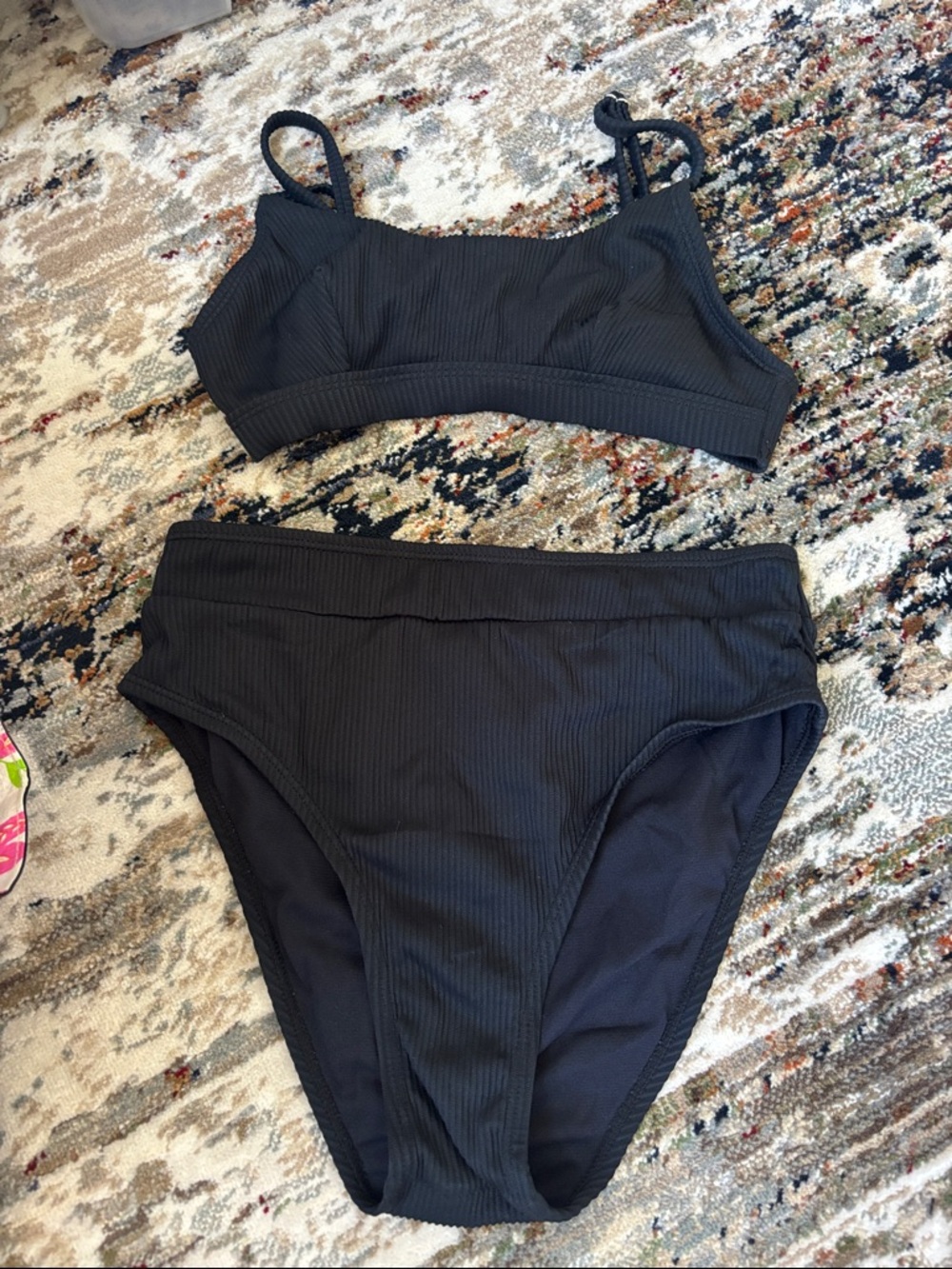 Ribbed Black Two-Piece Bikini Set